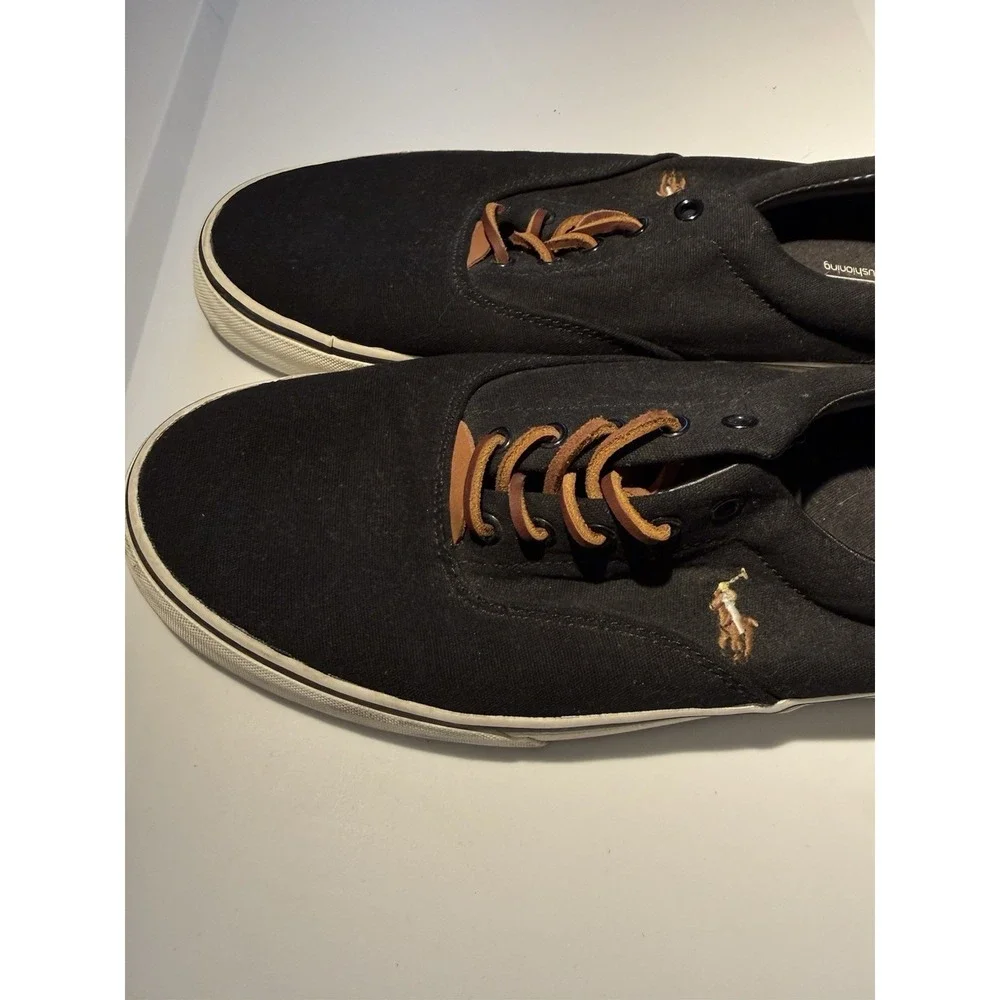 Polo Ralph Lauren Sneakers Men Size 11 Black Canvas Leather RLite Low Top Shoes